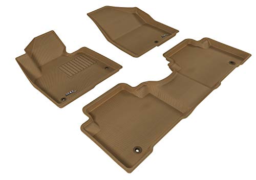 Complete Set 3D MAXpider Custom Fit All-Weather Floor Mat for Select Hyundai Santa Fe Models - Kagu Rubber (Tan)