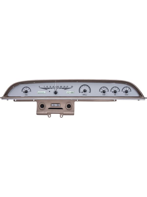 Dakota Digital VHX-62F-GAL-S-W Analog Dash Gauge System with Ford 1962 Galaxie Car Silver Alloy White Backlighting Compatible