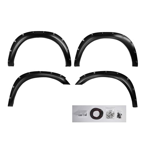 Fender Flares Black Riveted Style Black Compatible with 2010-2010 Dodge Ram 2500|2011-2018 Ram 2500|2010-2010 Dodge Ram 3500|2011-2018 Ram 3500-FPSRA09T Black Horse