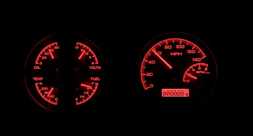Dakota Digital VHX-69P-FIR-S-R Analog Dash Gauge System Compatible with 1969 Pontiac Firebird Silver Alloy Red Backlighting