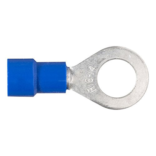 CURT 59522 Blue Vinyl-Insulated 16-14 Gauge Ring Terminal Wire Connectors, 1/4-Inch Stud, 100-Pack
