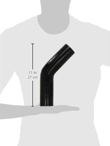HPS Silicone High Temperature HTSEC45-200-BLK 4-ply Reinforced 45 degree Elbow Coupler Hose, 55 PSI Maximum Pressure, 4" Leg Length on each side, 2" ID, Black