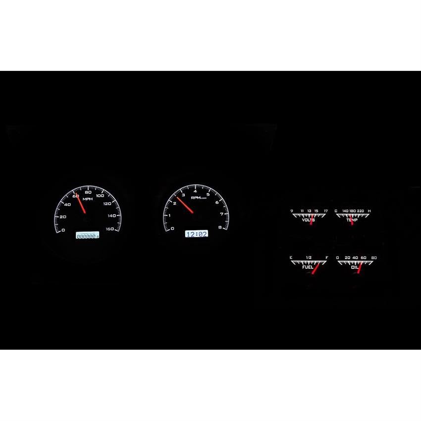 68 Chevy Camaro Dakota Digital with Console Gauges Analog Dash Black Alloy White VHX-68C-CAC-K-W