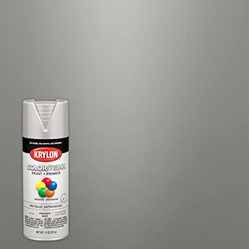 Krylon COLORmaxx K05589007 Spray Paint and Primer for Indoor/Outdoor Use, Metallic Satin Nickel 11 Ounce (Pack of 1)