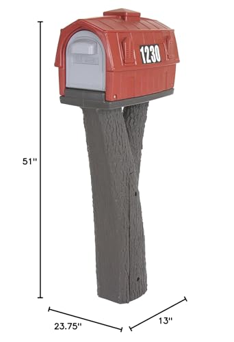Plastic Rustic Red Barn Mailbox & Post Mount Combo Kit with 2 Access Doors Simplay3