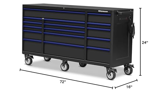 Tool Box Montezuma - 72" x 24" 16 Drawer Rolling Tool Cabinet with Multiple Power Outlets & Black Powder Coat Finish - M722416TC