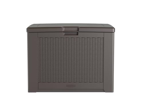 Medium Rubbermaid Resin Outdoor Storage Deck Box (74 Gal) Weather Resistant Brown Deck Organization for Home/Backyard/Pool Chemicals/Toys/Garden Tools/Porch/Patio Cushions