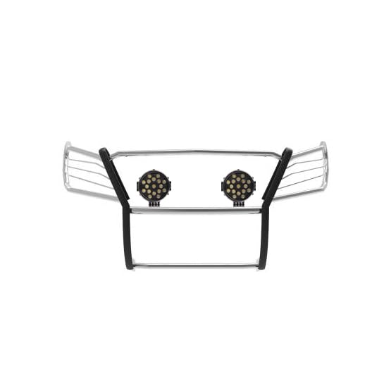 Bumper Guard Black Horse Grille brush Modular Stainless Steel Come With pair of 7.0"LED Lights with Black Trim Rings Compatible with 2005-2015 Armada|2004-2015 Titan Crew Cab & King Cab-17NR26MSS-PLB