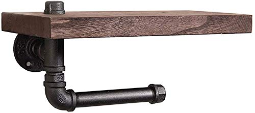 YIMJ Industrial Rustic Pipe Toilet Paper Holder By Pipe Decor At Wall Mounted Wooden Shelf, Metal Wall Storage Iron Pipe Fabric Roll Hanger (Single Faced)