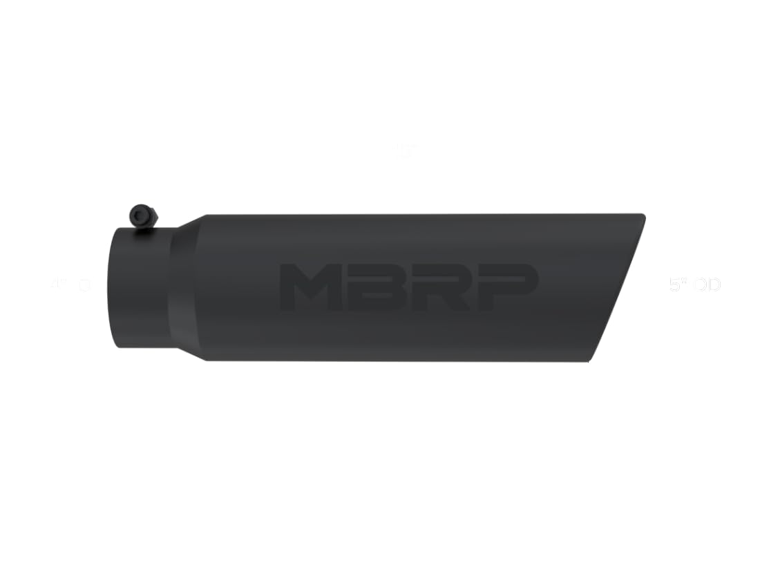 MBRP 5in OD Universal Angled Rolled End 4in Inlet 18in Lgth Black Finish Exhaust Tip