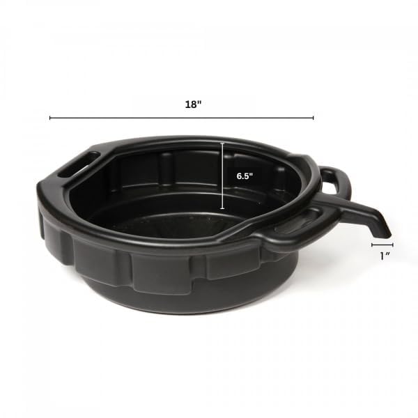 4-Gallon WirthCo Oil Change Drain Pan, Car Oil Container, Ideal For Automotive / Motorcycle, Drain Safely, 6 1/2" High by 18" Wide, Black - Made in USA