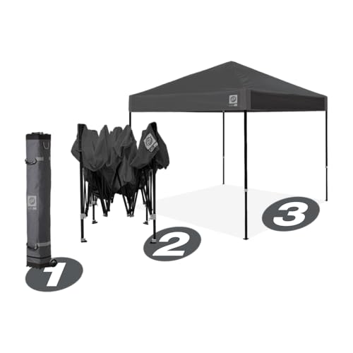 Ambassador E-Z UP Instant Pop Up Canopy Tent, 10' x 10', Roller Bag and 4 Piece Spike Set, Steel Gray