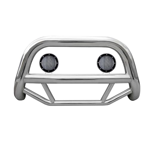 Max Bull Bar Kit Black Horse No Skid Plate Stainless Steel Compatible with 2022-2025 Nissan Pathfinder|2022-2024 Infiniti QX60, Comes with a Set of 5.3" Black Round Flood LED Lights