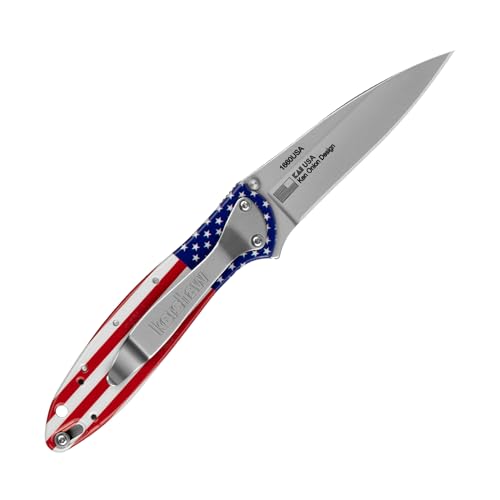 Kershaw Folding Pocket Knife Leek, 3" Sandvik 14C28N Blade, Aluminum Handle, Slim and Versatile Tool, Made in the USA