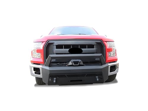 Heavy Duty Black Horse Armour III Front Winch Bumper with Winch Textured Black Compatible with 2015-2017 Ford F-150-AR3LHD40NL-W12