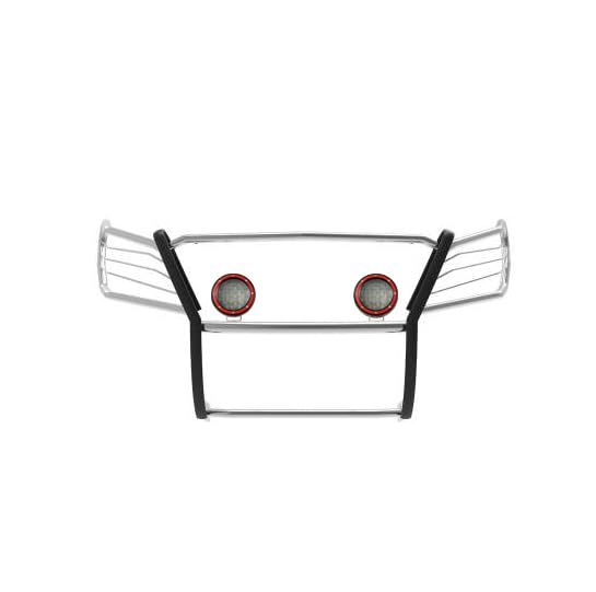 Grille Brush Black Horse Bumper Guard Modular Stainless Steel Come with Pair of 5.3" LED Light with Red Trim Rings Compatible with 2005-2015 Armada|2004-2015 Titan Crew Cab & King Cab-17NR26MSS-PLFR