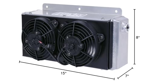 Fluid Cooler and Fan Derale, 15 x 8-1/4 x 7 in, Tube Type, 7/8-14 in Female O-Ring Inlet Fitting, 7/8-14 in Female O-Ring Outlet Fitting, Universal, Each (65840)