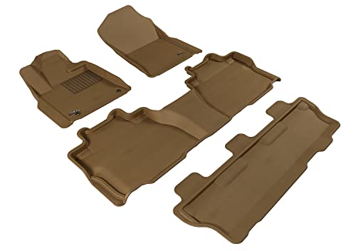 Complete Set 3D MAXpider L1TY15201502 Custom Fit All-Weather Floor Mat for Select Toyota Sequoia Models - Kagu Rubber (Tan)