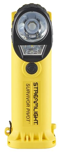 Streamlight Survivor 91826 Pivot 325-Lumen Right Angle Articulating Dual Beam Flashlight with Alkaline Batteries, Magnet and Clip, Yellow