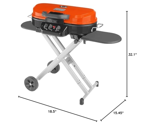 RoadTrip Coleman 285 Portable Stand-Up Propane Grill with 3 Adjustable Burners & Instastart Ignition, 20,000 BTUs of Power for Outdoor Cooking, Camping, Tailgating, Grilling, BBQs, & More