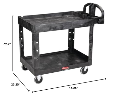 500 Lb Rubbermaid 2 Shelf Utilty Cart 45-1/4x25-7/8x33-1/4" 4520-88-bla