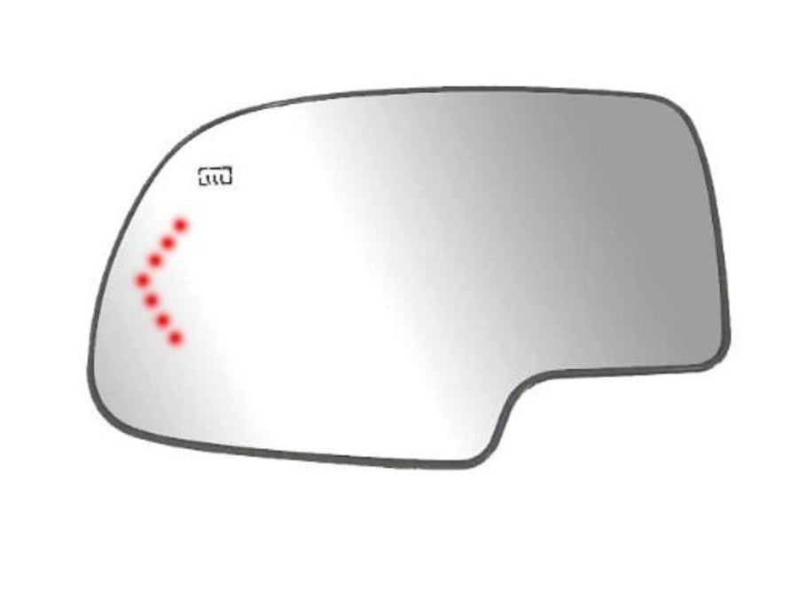Heated Mirror Glass Driver Side w/backing plate, Cadillac Escalade, Chevrolet Avalanche, Silverado, Tahoe, GMC Sierra, Suburban, Yukon, Silverado, Sierra Classic, Arrow signal, 4 3/8" mount