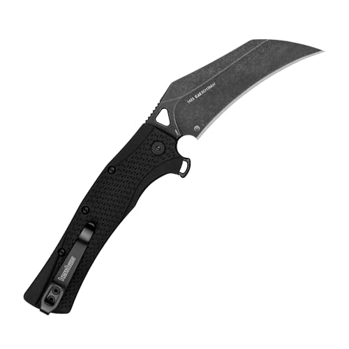 Kershaw Pocket Knife Dawnstar, 3.5 inch Hawkbill Blackwash Blade, Black Handle, Tactical EDC Knife, Pocketclip