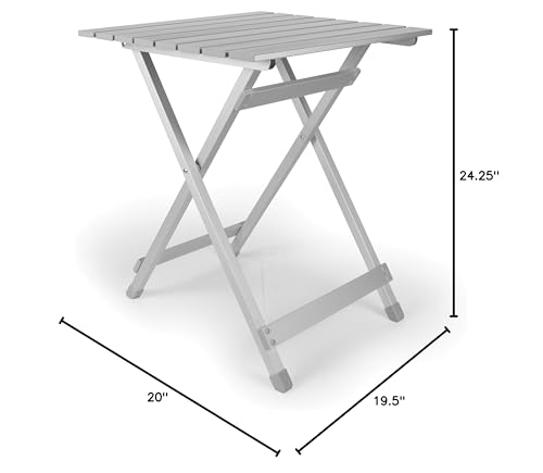 Camco Large Side Table Aluminum - Features Easy Setup & Supports Up to 110lbs - 19.5 L x 20” W x 24.25” H - Great for Camping, RVing & More - Folds to 2” (W) for RV Storage and Organization (51891)