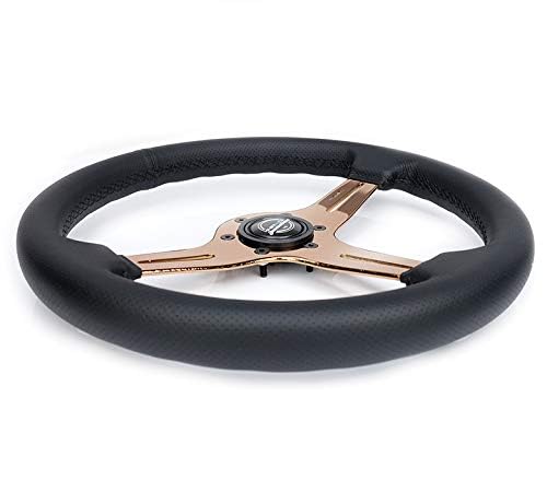 NRG Innovations Light Weight Gaming Steering Wheel: NRG-ST-018RG-PR Blitz- Made with Perforated Leather, Light Weight Composits and Rose Gold Spoke with Slits