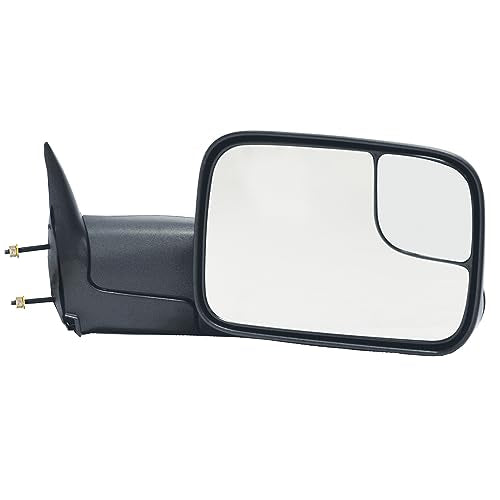 K Source Towing Mirror Passenger-Side – For 1998-2002 Ram 1500, 2500, 3500, Textured Black, Foldaway, Flip-Out Extended View, Spot Mirror