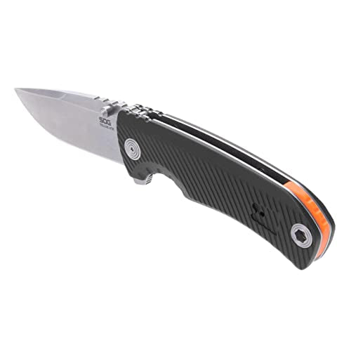 SOG Tellus ATK Folding Knife | Ambidextrous GRN Handle | CRYO 440C Stainless Steel Blade | Adjustable Belt Clip, Black/Blaze Orange Outdoor Assisted Opening Frame Lock