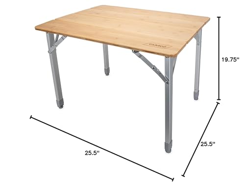 Bamboo Folding Camping Table Camco with Aluminum Legs - Natural Bamboo Top Measures 25 ½ x 19 ¾-inches & Supports Up to 85lbs - Lightweight for Added Portability & Includes Storage Bag (51895)