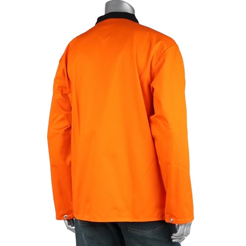 FR Treated Ironcat Cotton Sateen Jacket, 9 oz., Anodized Snaps, Interior Pocket, Pop-up Welders Collar, Scribe Pocket, Orange, Large (7050O/L)