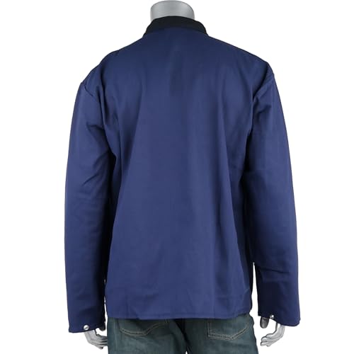 FR Treated Ironcat Cotton Sateen Jacket, 9 oz., Anodized Snaps, Interior Pocket, Pop-up Welders Collar, Scribe Pocket, Navy, 3X-Large (7050N/3XL)