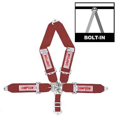 Harness Simpson Racing 29065R - Latch & Link (V-Type) - 5 Point - SFI 16.1 - Pull Down - Bolt in - Roll Bar MNT - 55 inch L - Red - Each