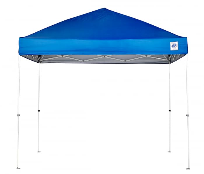 E-Z UP Outdoor Envoy Canopy Pop Up Tent, 10' x 10', Roller Bag, 4-Piece Spike Set, Recreational Grade, Royal Blue Top
