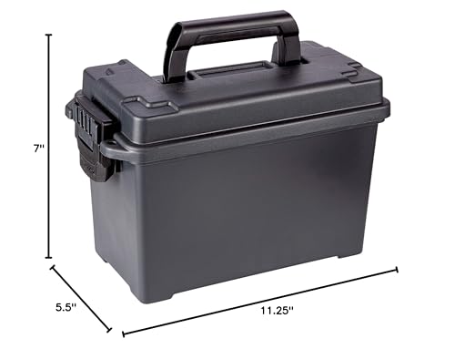 Plano .50 Caliber Field Ammo Box, Black, Lockable Ammunition Storage Box with Heavy-Duty Carry Handle, Medium Plastic Ammo Crate, Water-Resistant Protection, Holds 6-8 Boxes of Ammo