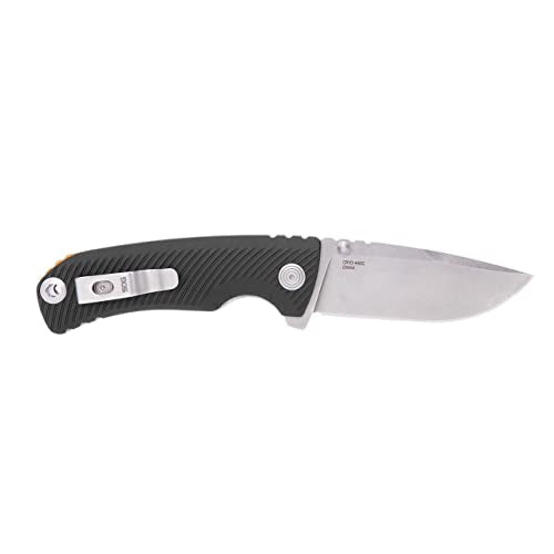 SOG Tellus ATK Folding Knife | Ambidextrous GRN Handle | CRYO 440C Stainless Steel Blade | Adjustable Belt Clip, Black/Blaze Orange Outdoor Assisted Opening Frame Lock