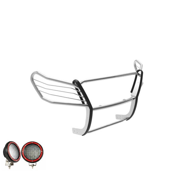 Grille Guard Black Horse Modular S/S Come With Pair of 5.3"LED Lights Compatible with 07-09 Dodge sprinter-Freightliner 2500/3500|07-11 -Benz sprinter 1500|10-18-Benz sprinter 2500/3500-17D502MSS-PLFR