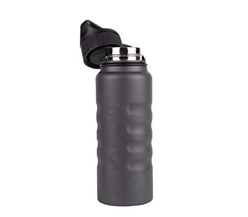 32 oz Grizzly Grip Water Bottle | Vacuum Insulated | Stainless Steel with Insulated Lid | For Gym Women Men Beach Camping Hiking Fishing Hunting Sports | Charcoal