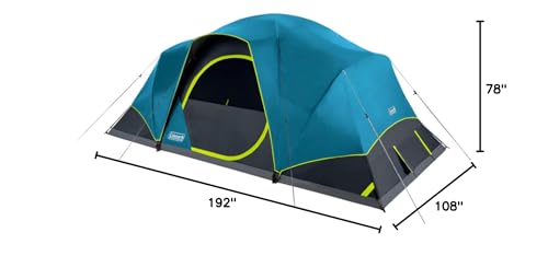 Coleman Skydome 10-Person Dark Room Tent with Rainfly, 5 Minute Setup, Blocks 90% of Sunlight, 20% More Headroom Than Traditional Tents