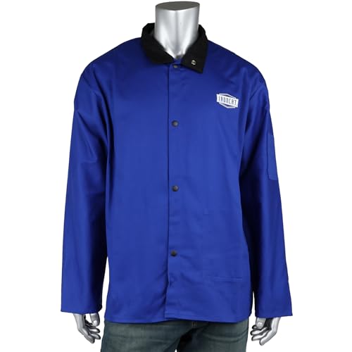 FR Treated Ironcat Cotton Sateen Jacket, 9 oz., Anodized Snaps, Interior Pocket, Pop-up Welders Collar, Scribe Pocket, Royal Blue, 2X-Large (7050RB/2XL)