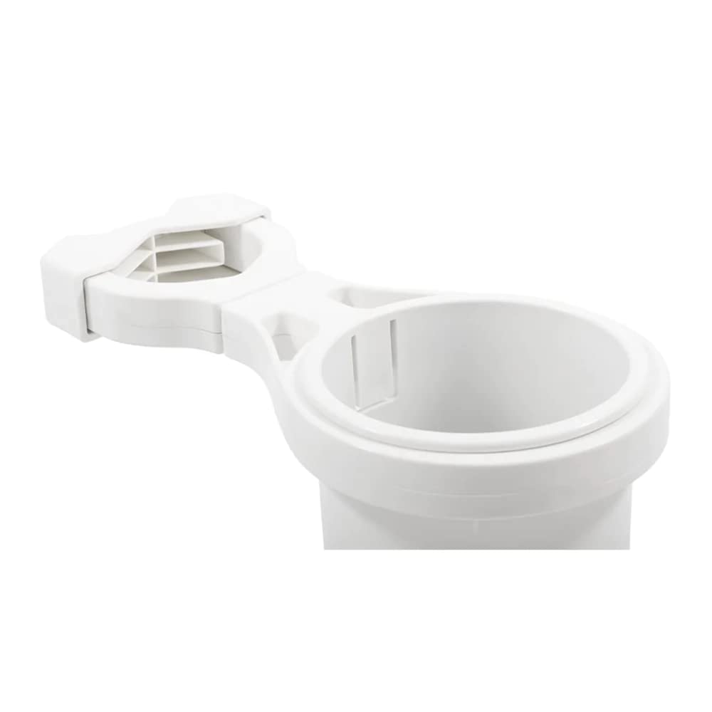 Camco Cup Holder Small Clamp Mounted-Provides a Secure Location for Your Beverage-Mountable for Up to 1-1/4-Inch Rail-White (53086)