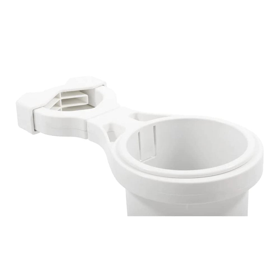 Camco Cup Holder Small Clamp Mounted-Provides a Secure Location for Your Beverage-Mountable for Up to 1-1/4-Inch Rail-White (53086)