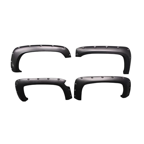 Fender Flares Black Riveted Style Black Compatible with 2003-2006 Chevrolet Silverado 1500/2500/3500 -FPSSI03