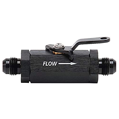 Edelbrock Manual Shut Off Valve, 6 AN Male to 6 AN Male, Aluminum, Black Anodized, Each