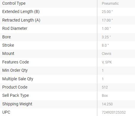 Tailgate Cylinder Kit Buyers Products TGC32508VSPK, Pneumatic Cylinder, Clevis Mount, Tubing & Fittings, 8 Stroke, 3.25 Bore, Dump Truck Accessories