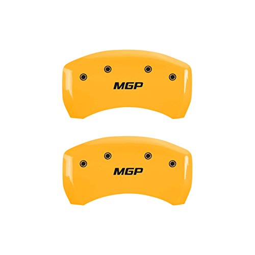Caliper Covers MGP 23223SMGPYL (Engraved Front and Rear: Yellow Powder Coat Finish, Black Characters), Set of 4