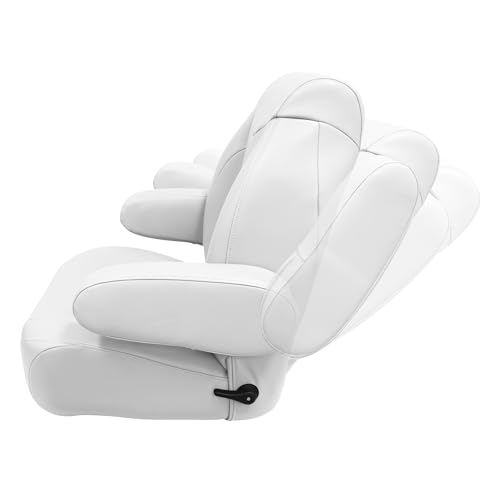 High Back Wise 3126-784 Premier Pontoon/Boat Reclining Helm with Flip Up Arm Rests - Brite White