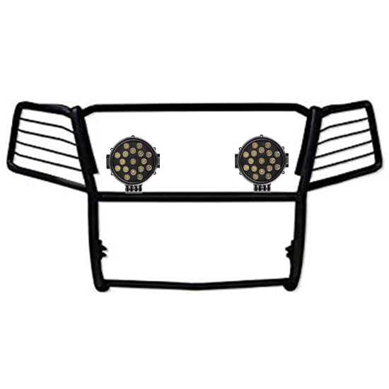 Bumper Guard Modular Black Horse Grille brush Come With pair of 7.0"Dia.LED Lights with Black Trim Rings Compatible with 2005-2015 Nissan Xterra-17A112100MA-PLB